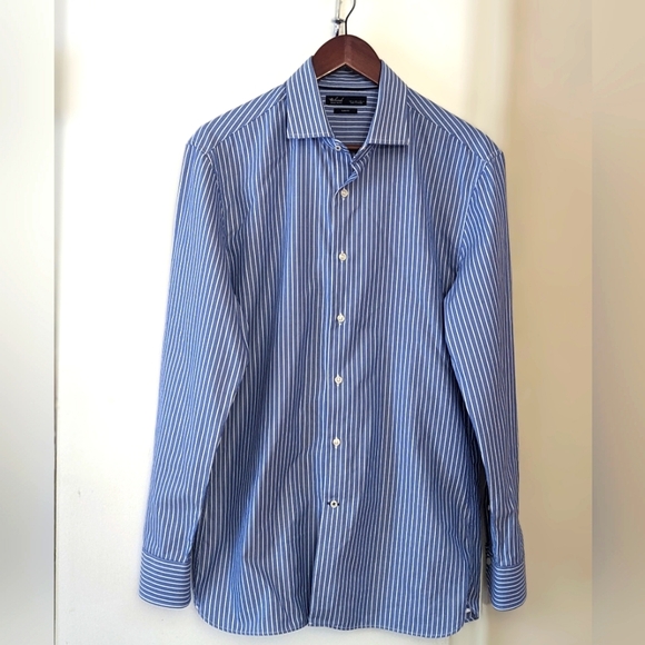 MANGO MAN Men's Stripes Light Blue Tailored French Cuffs Dress Shirt Size S NWOT - Picture 1 of 6